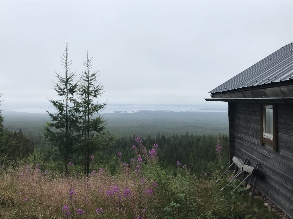 Timmerstuga på Kolberget med utsikt över Orsasjön